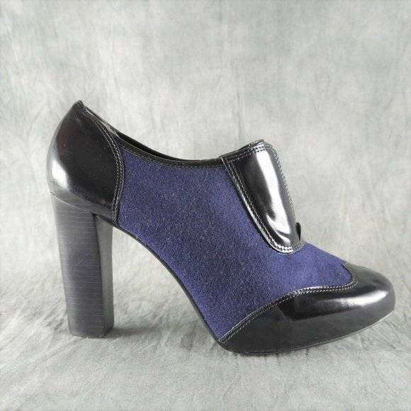 Tory Burch Shoes - NEW $425 Tory Burch Leighton Black Patent Leather Blue Flannel Bootie Size 8 ANB
